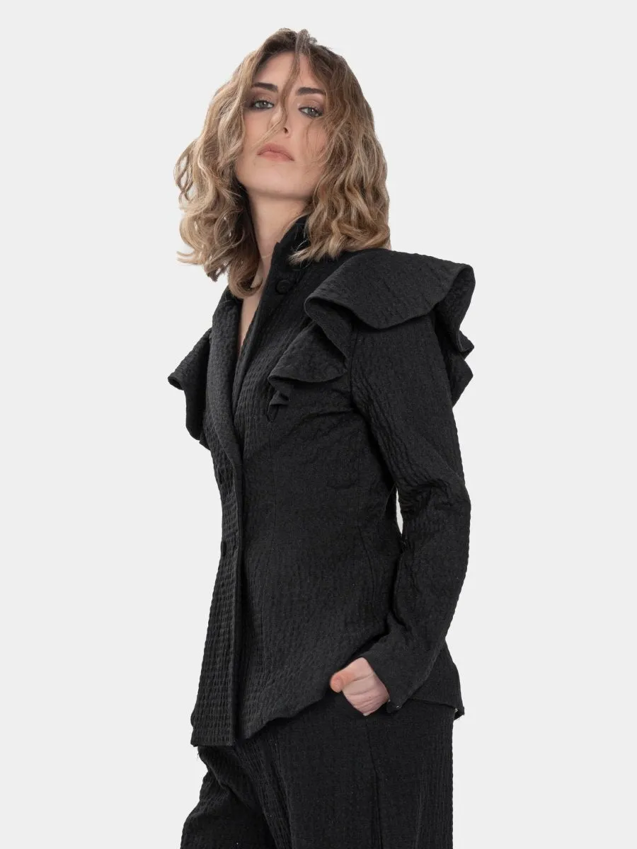 Ruffle Shoulder Embossed Gala Jacket