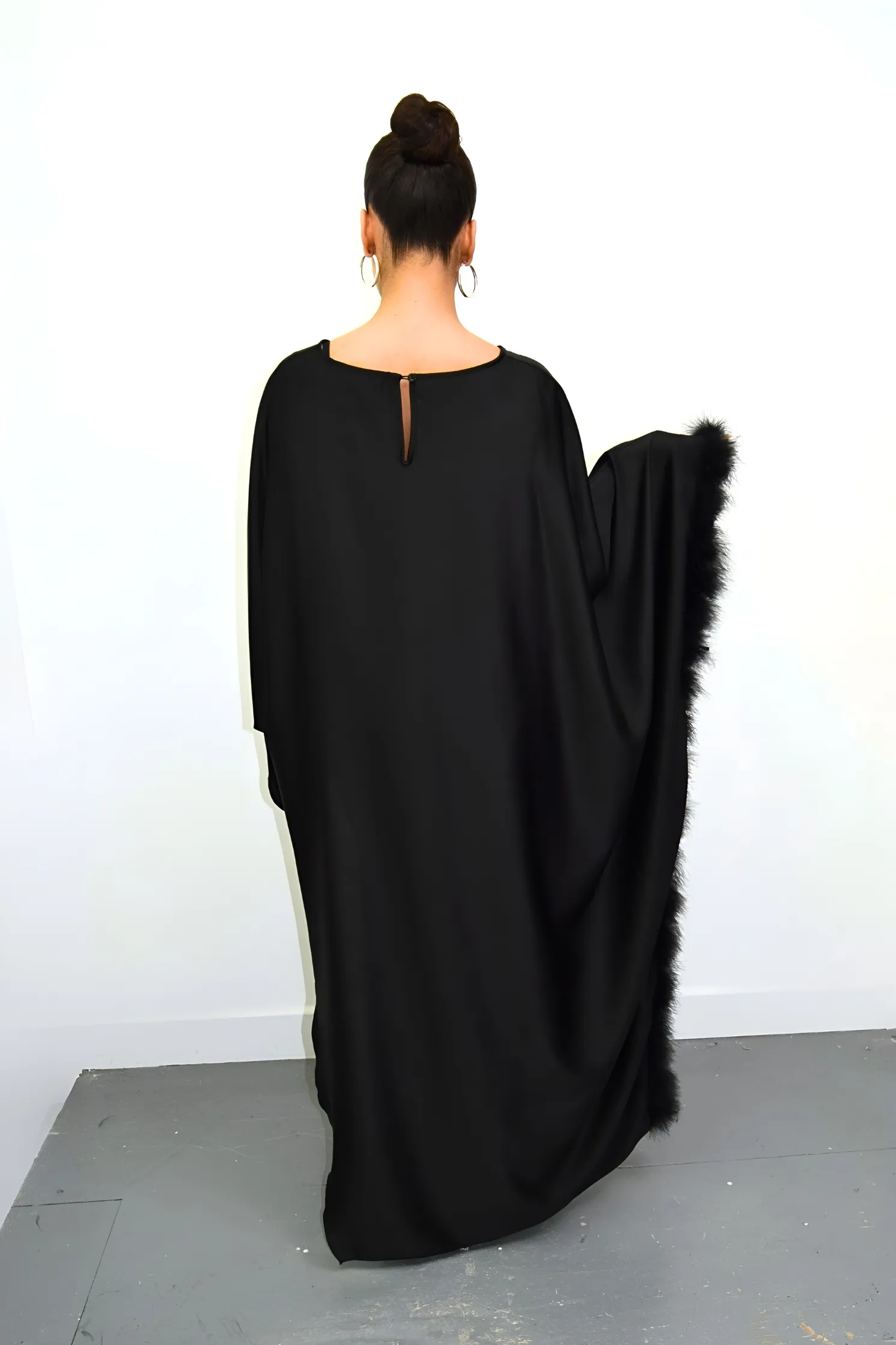 Satin Fur Trim Abaya Co ord Set