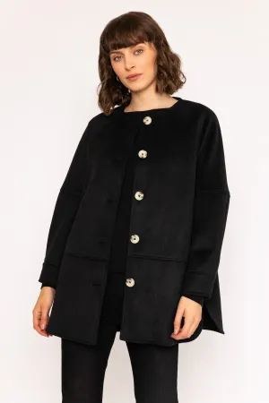Scarf Button Coat in Black