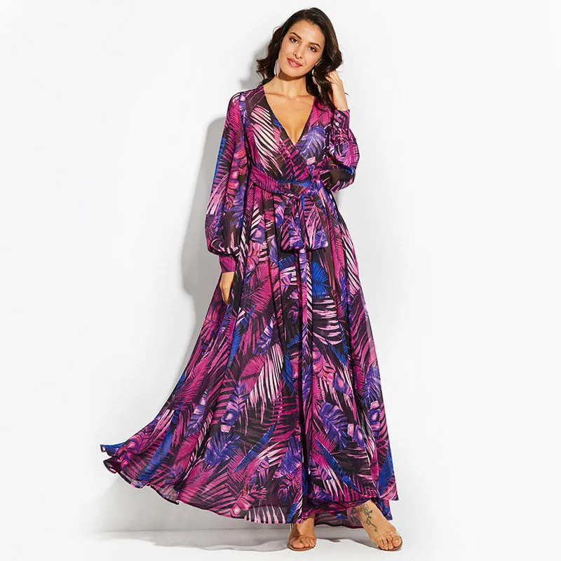 Sexy For Me - Leaf Print Maxi Dress