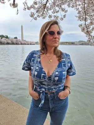 Short Sleeve Wrap Top - Coco Blue