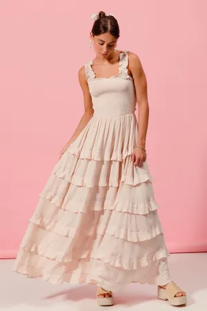SMOCKED RUFFLE TIER MAXI DRESS WITH OPEN BACK (C28)