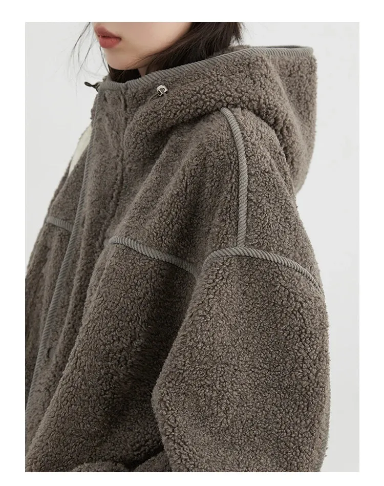 Solid Loose Hooded Stand Up Collar Jacket