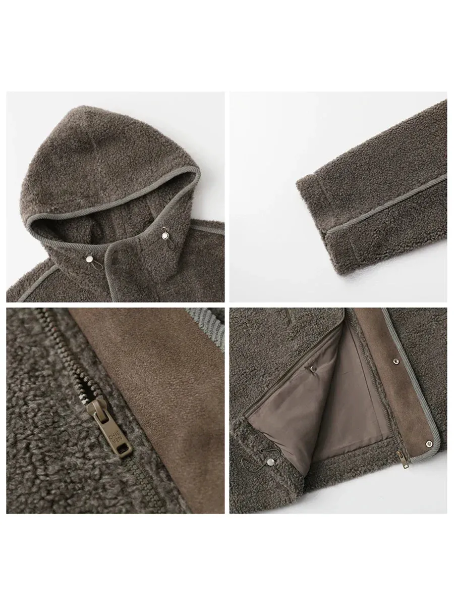 Solid Loose Hooded Stand Up Collar Jacket