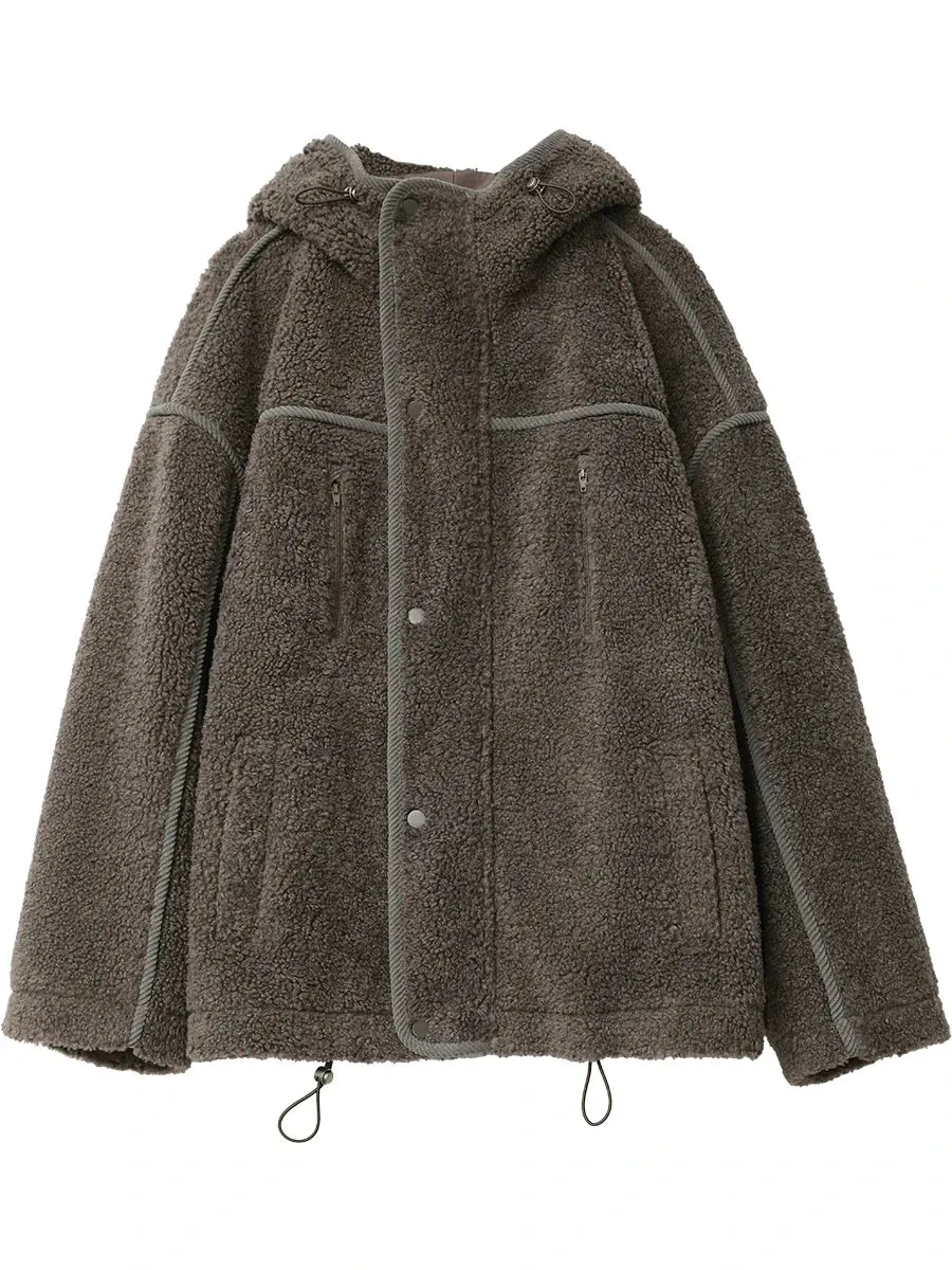 Solid Loose Hooded Stand Up Collar Jacket