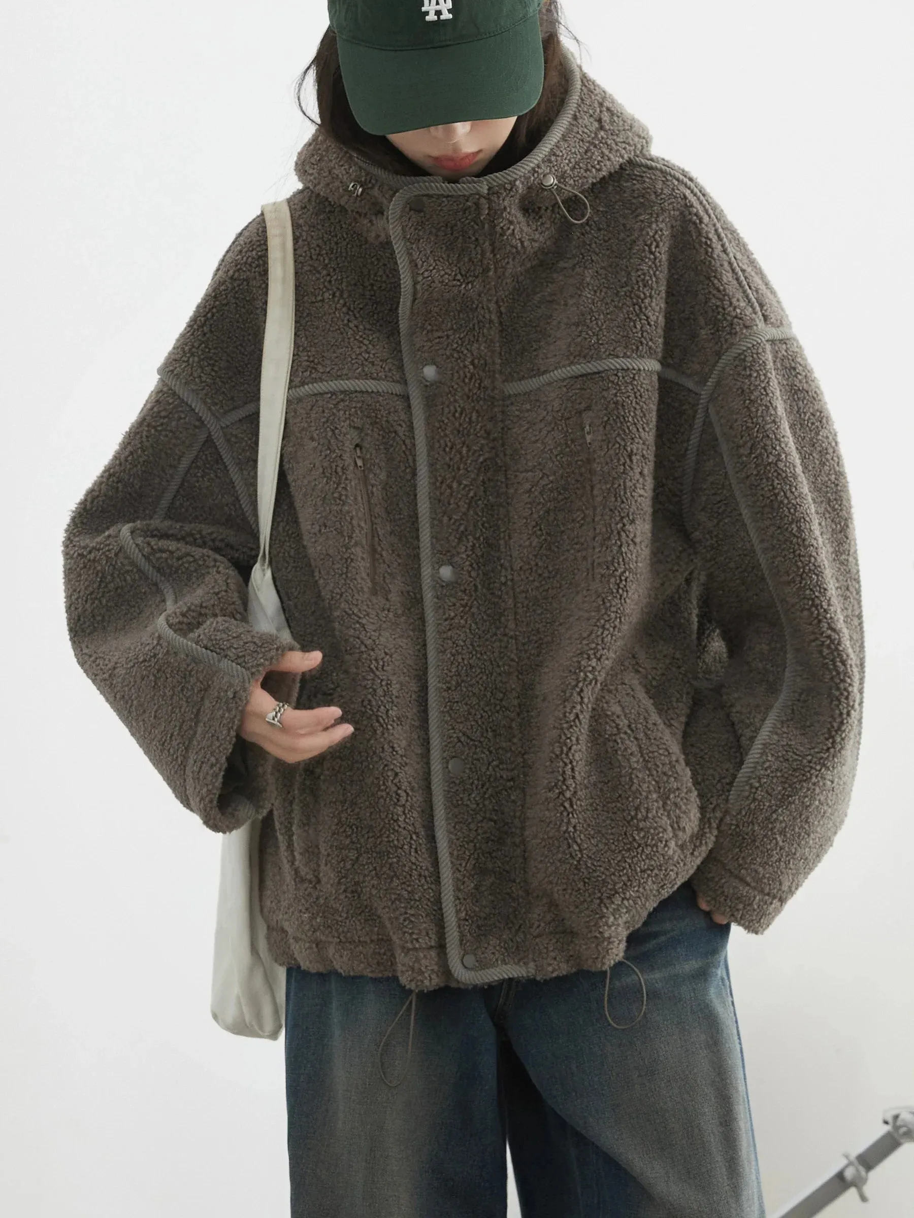 Solid Loose Hooded Stand Up Collar Jacket