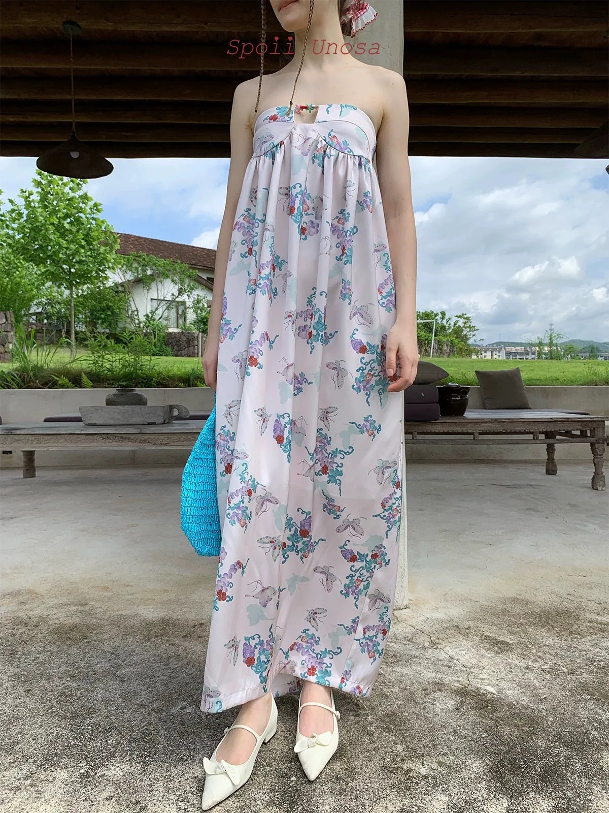 [SPOII UNOSA] Little Mermaid’s Sister Floral Midi Dress Holiday Vacation Dress Gown