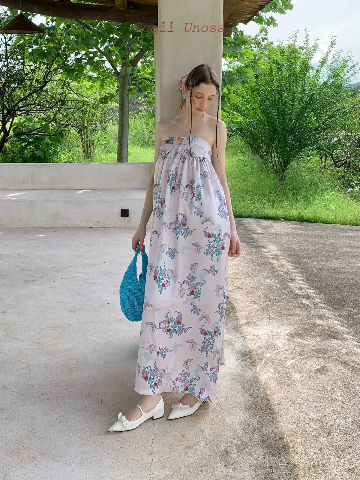 [SPOII UNOSA] Little Mermaid’s Sister Floral Midi Dress Holiday Vacation Dress Gown