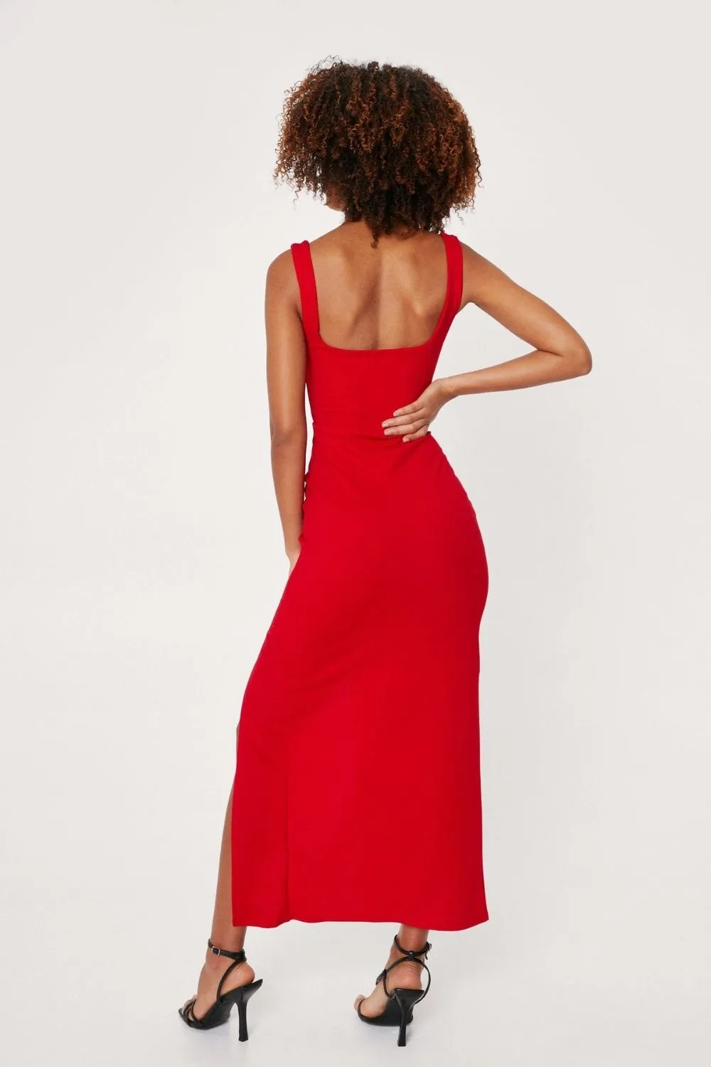Square Neck Split Front Maxi Dress