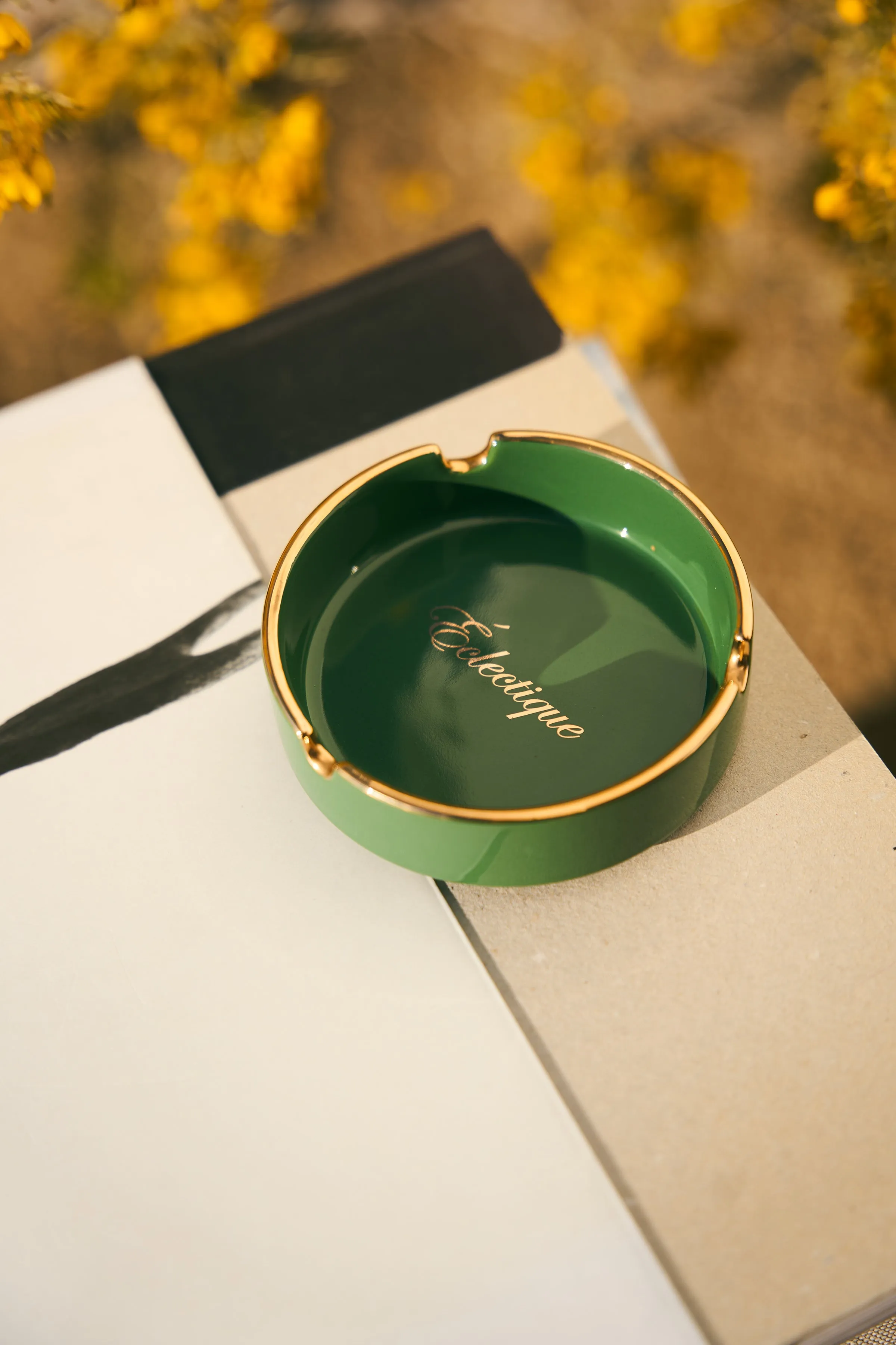 Staple Gold Trim Ceramic Ashtray