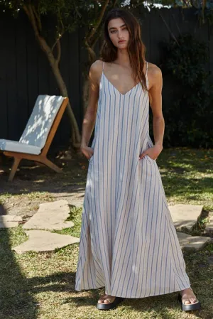 Striped Back Neck Strap V-Neck Sleeveless Maxi Striped Back Neck Strap V-Neck Sleeveless Maxi
