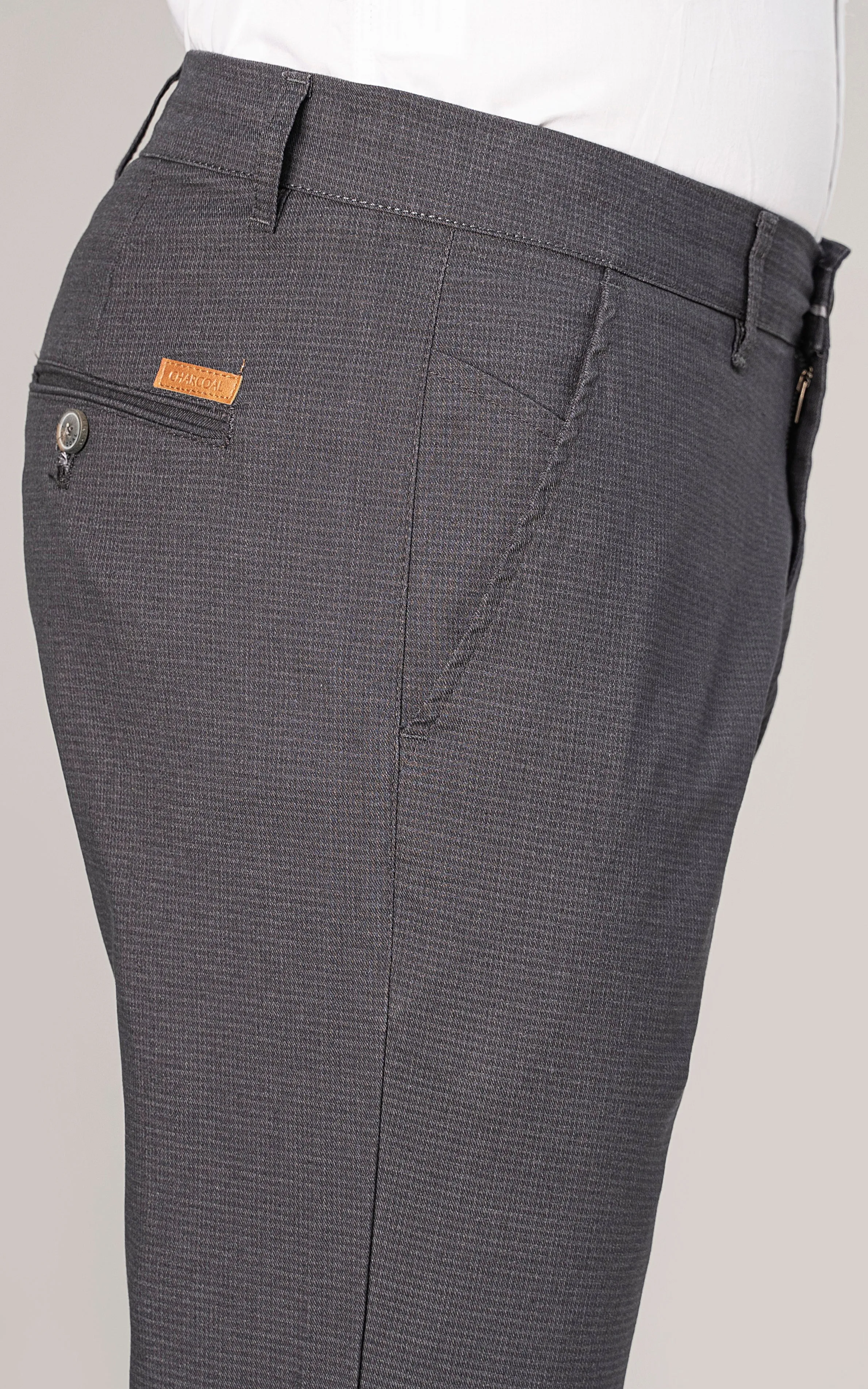 TEXTURED SLIM FIT CASUAL PANT  CHARCOAL GREY