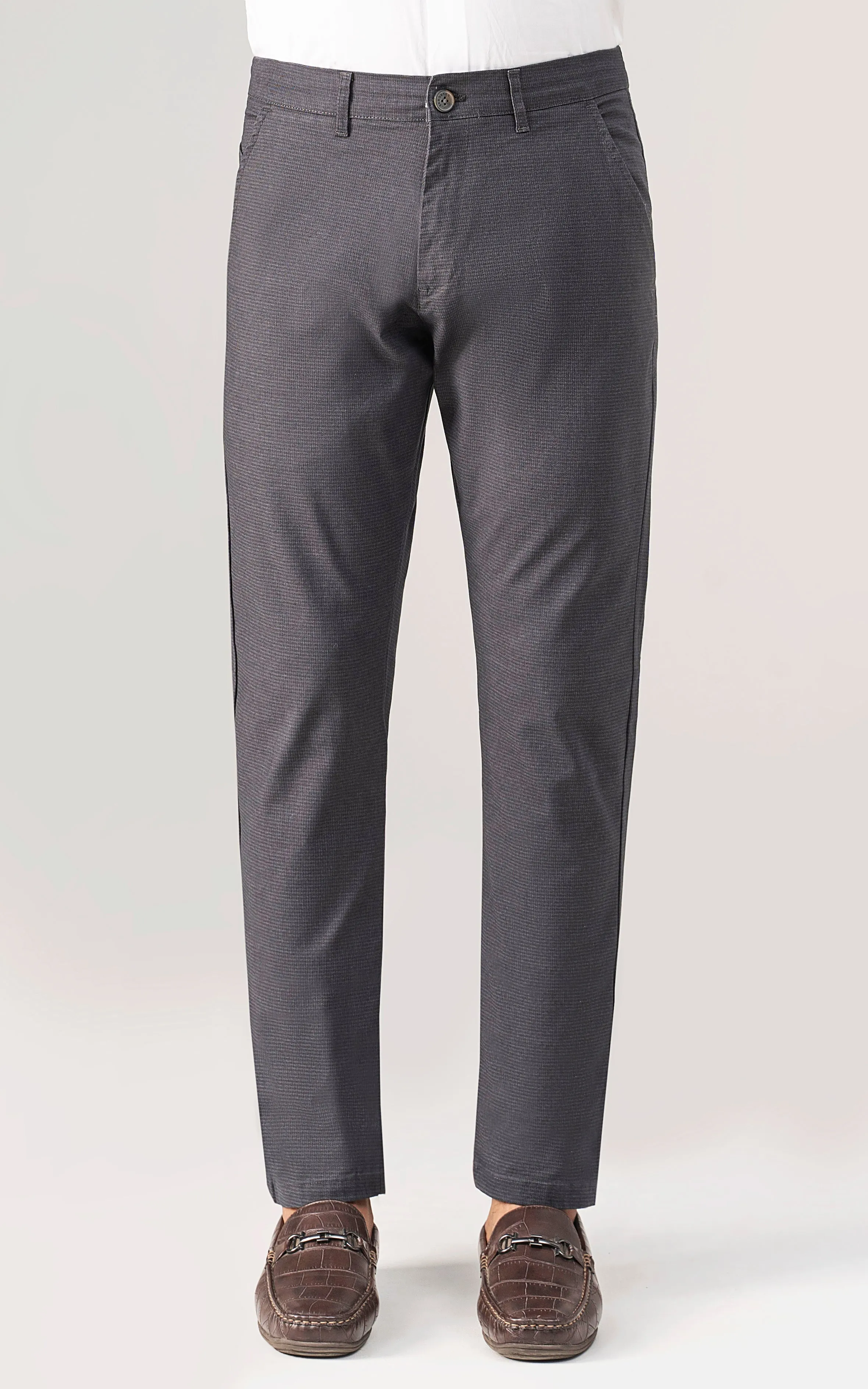 TEXTURED SLIM FIT CASUAL PANT  CHARCOAL GREY