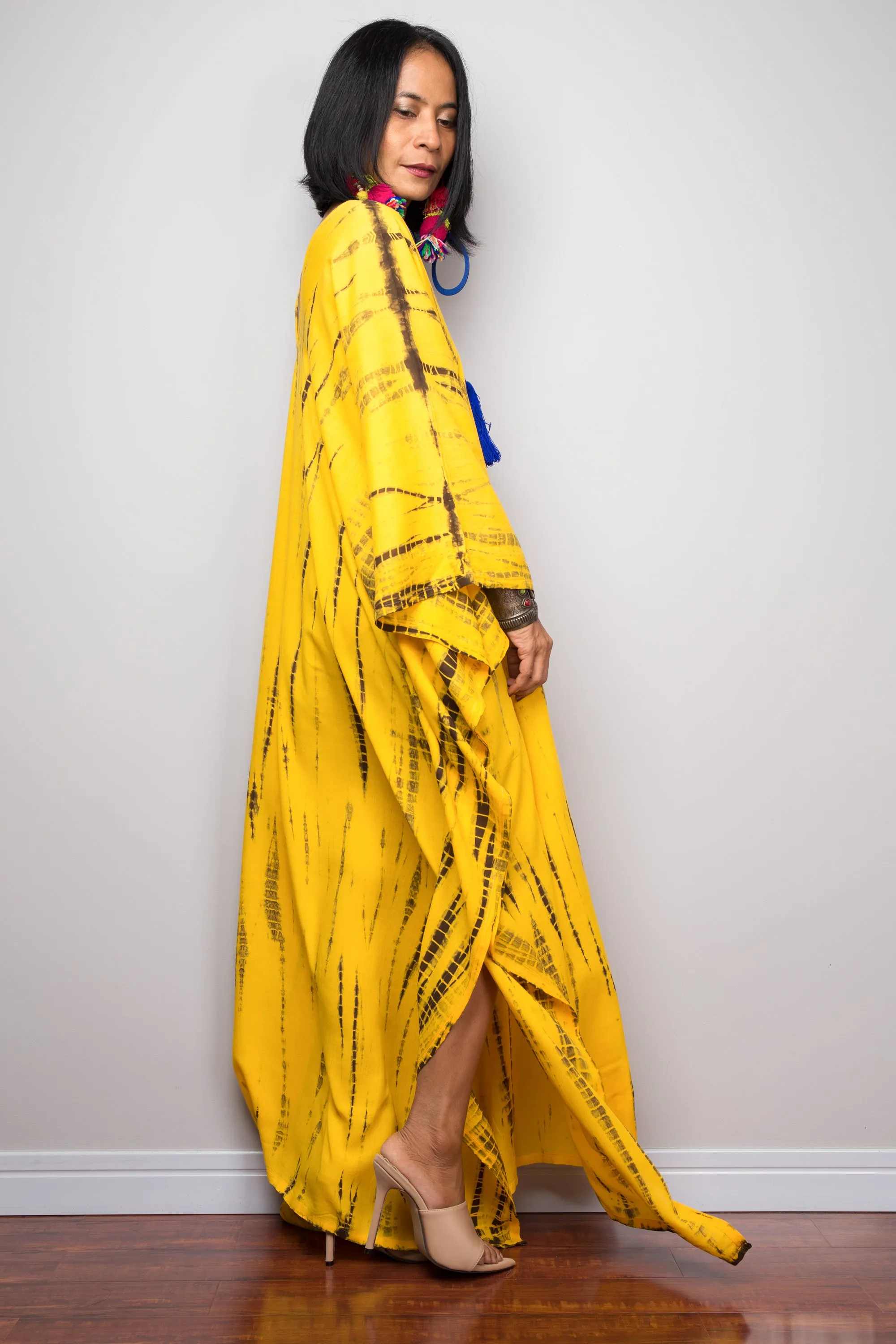 Tie dye kaftan, Beach dress, Long Yellow Maxi dress, resort Kaftan, Summer kaftan,