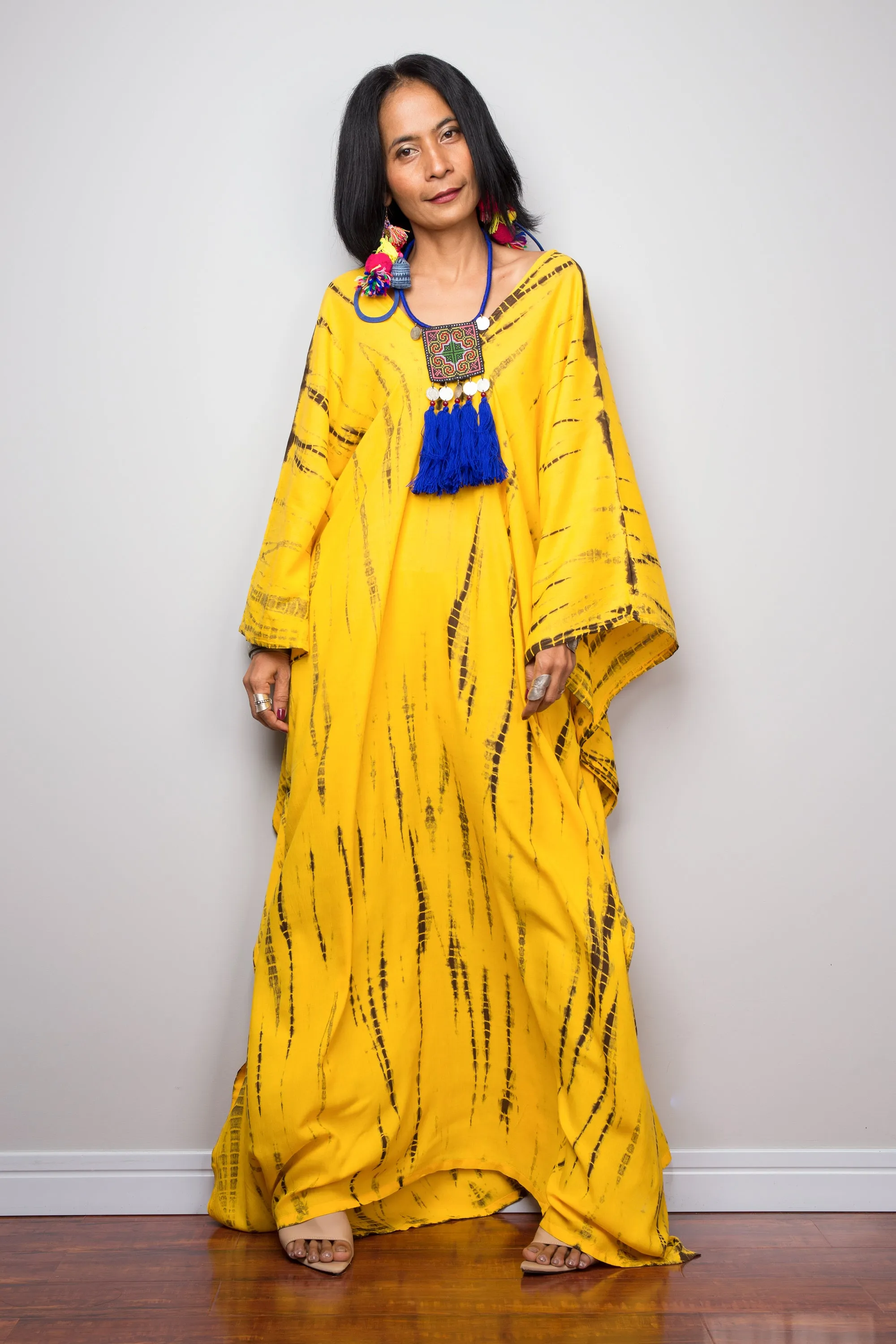 Tie dye kaftan, Beach dress, Long Yellow Maxi dress, resort Kaftan, Summer kaftan,