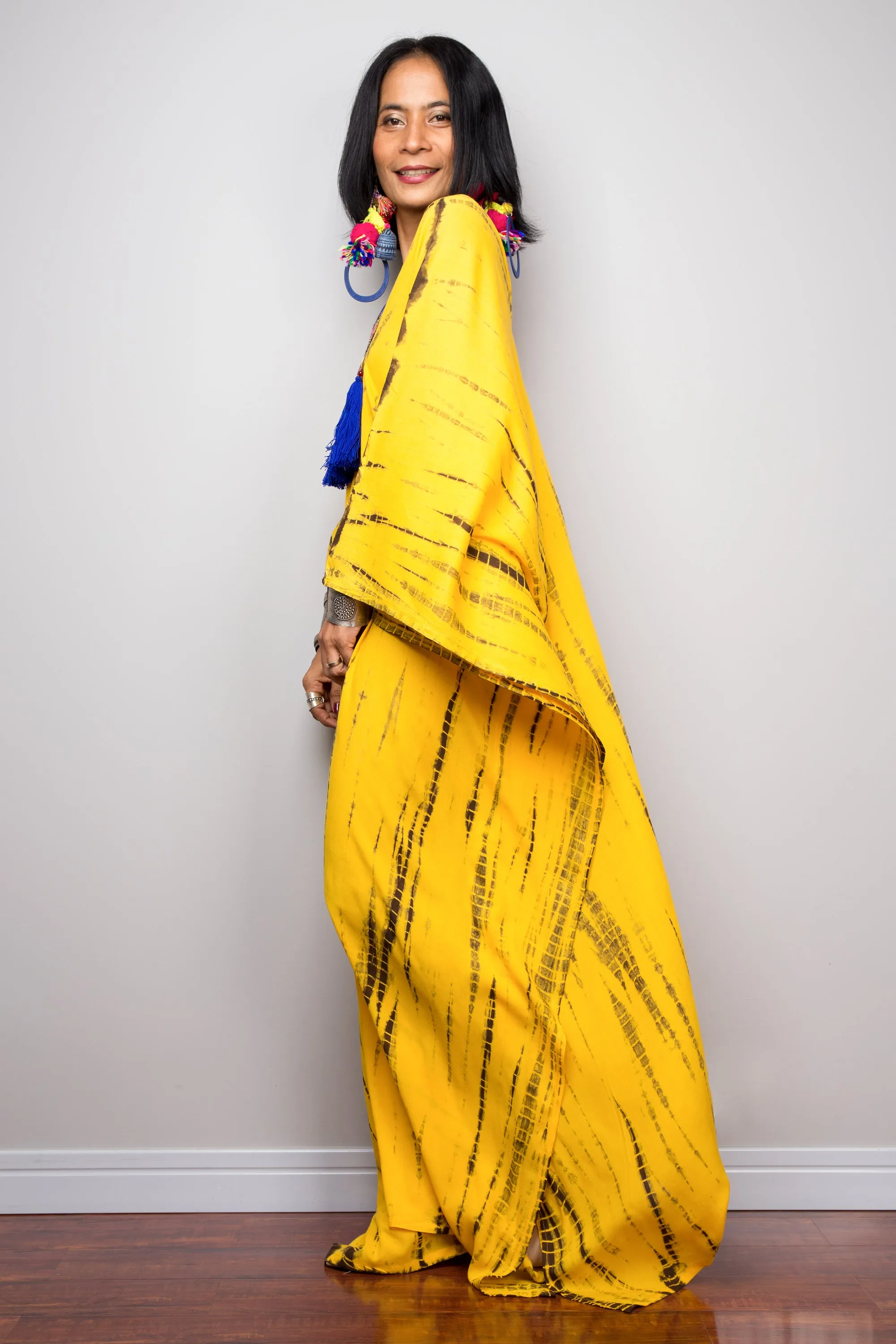 Tie dye kaftan, Beach dress, Long Yellow Maxi dress, resort Kaftan, Summer kaftan,