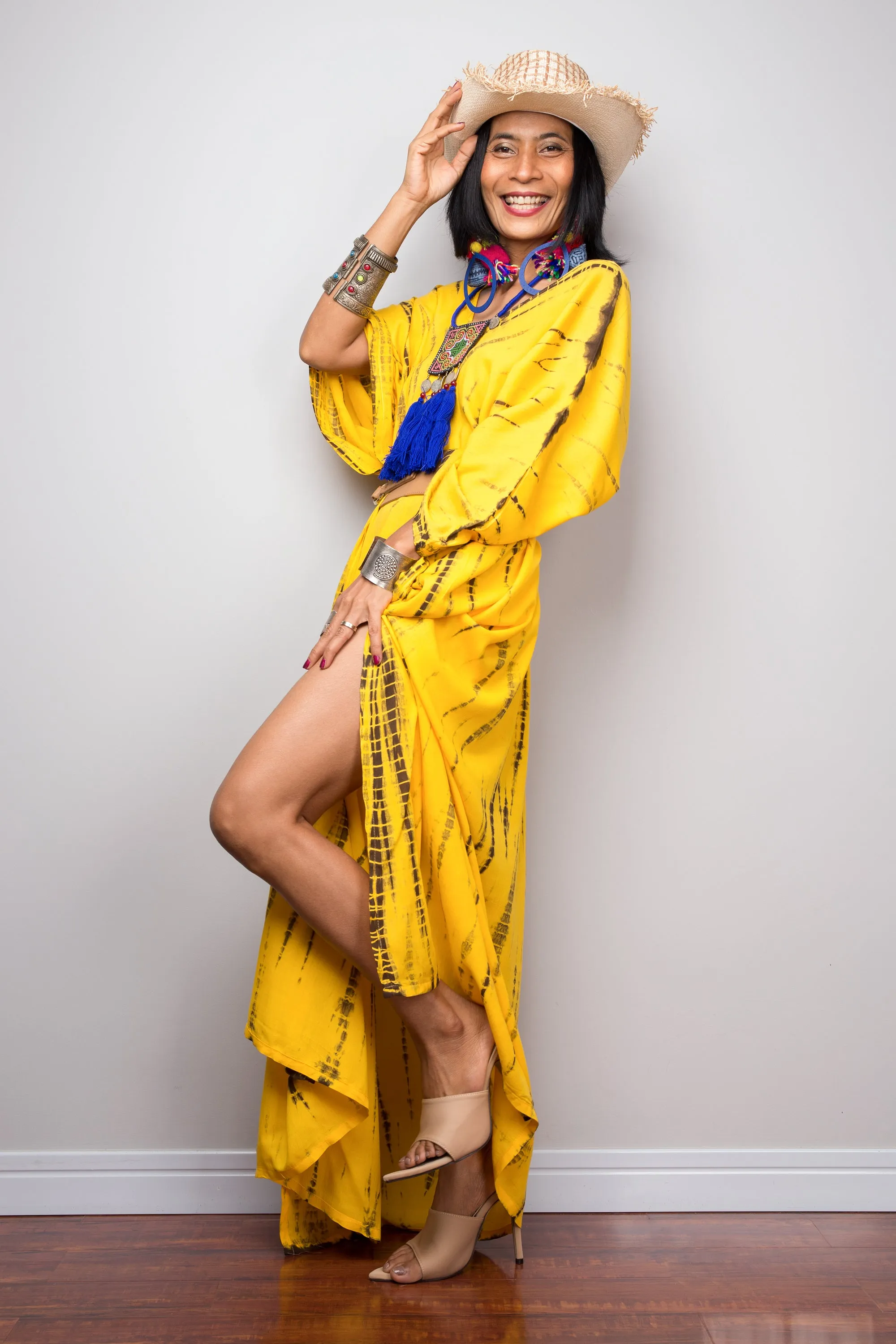 Tie dye kaftan, Beach dress, Long Yellow Maxi dress, resort Kaftan, Summer kaftan,