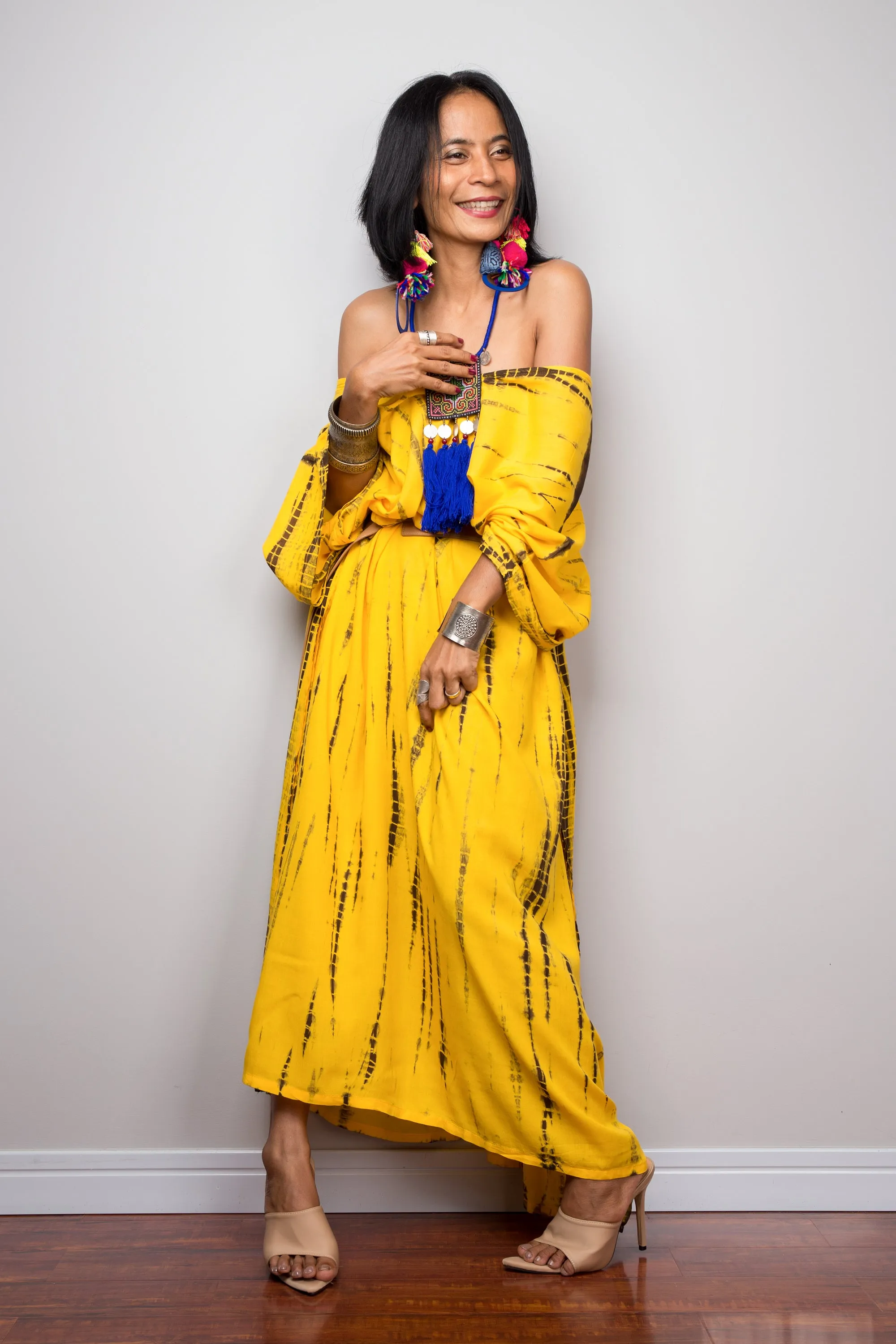 Tie dye kaftan, Beach dress, Long Yellow Maxi dress, resort Kaftan, Summer kaftan,