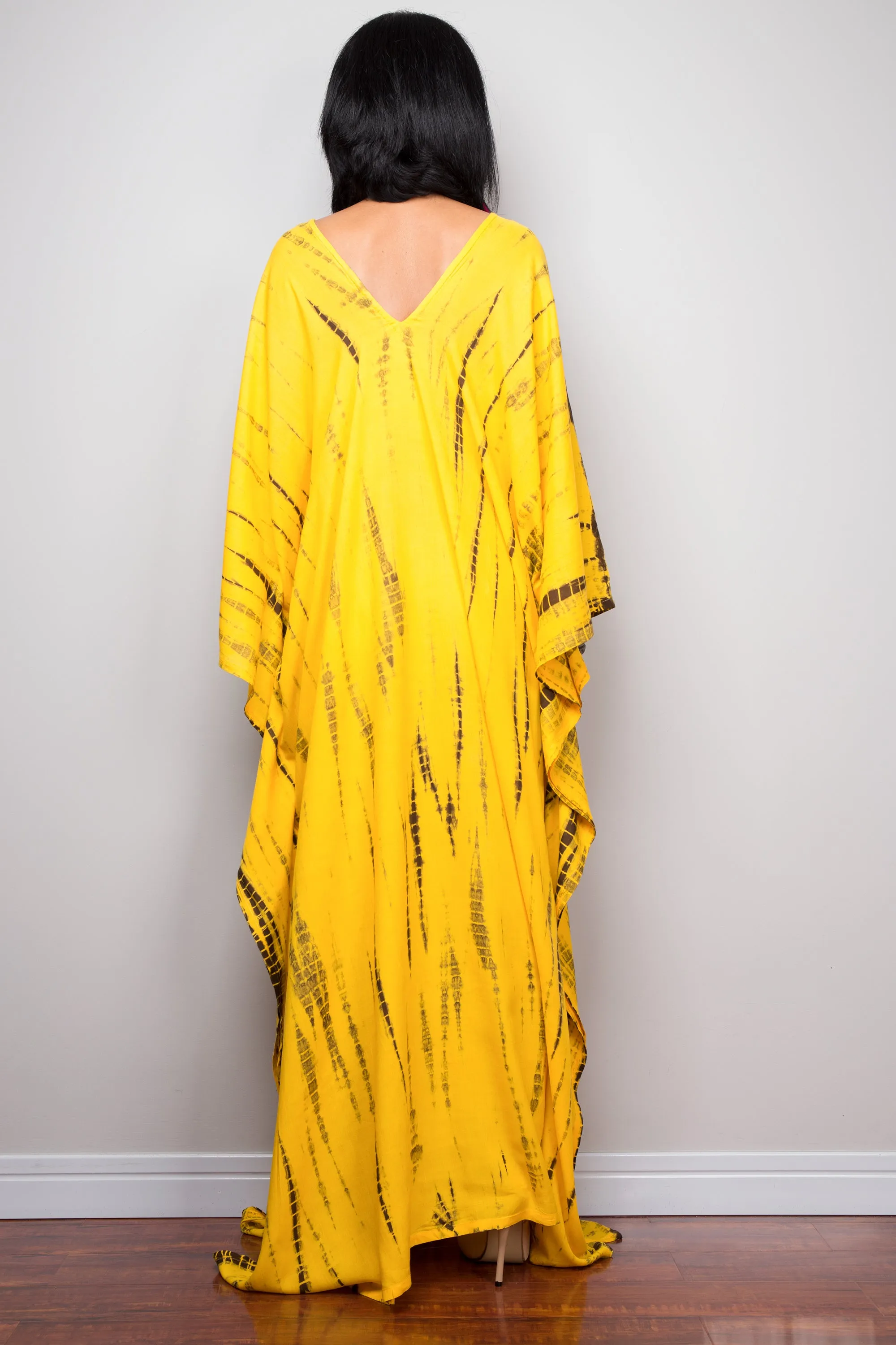 Tie dye kaftan, Beach dress, Long Yellow Maxi dress, resort Kaftan, Summer kaftan,