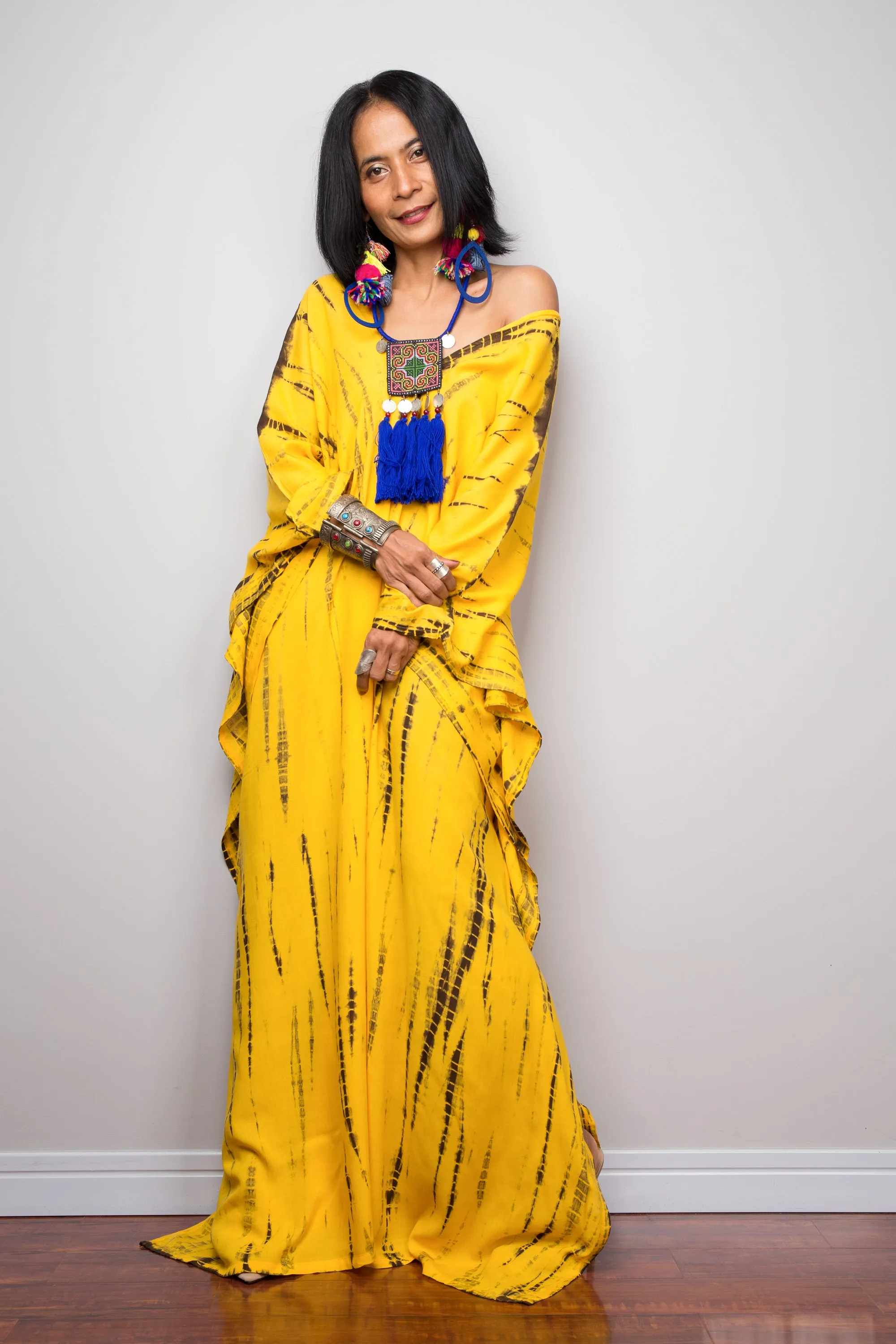 Tie dye kaftan, Beach dress, Long Yellow Maxi dress, resort Kaftan, Summer kaftan,