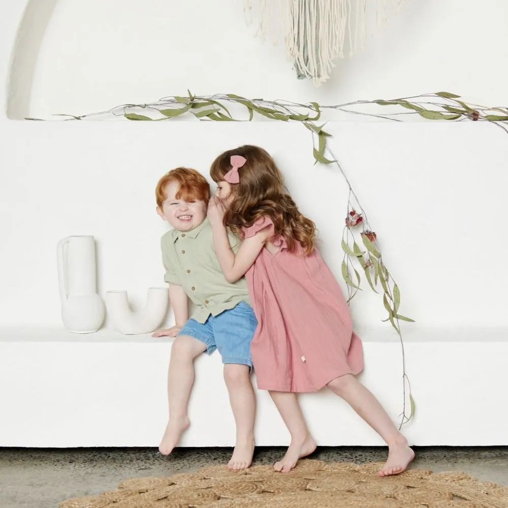 Tiny Twig Pintuck Dress Rose Gold Crinkle