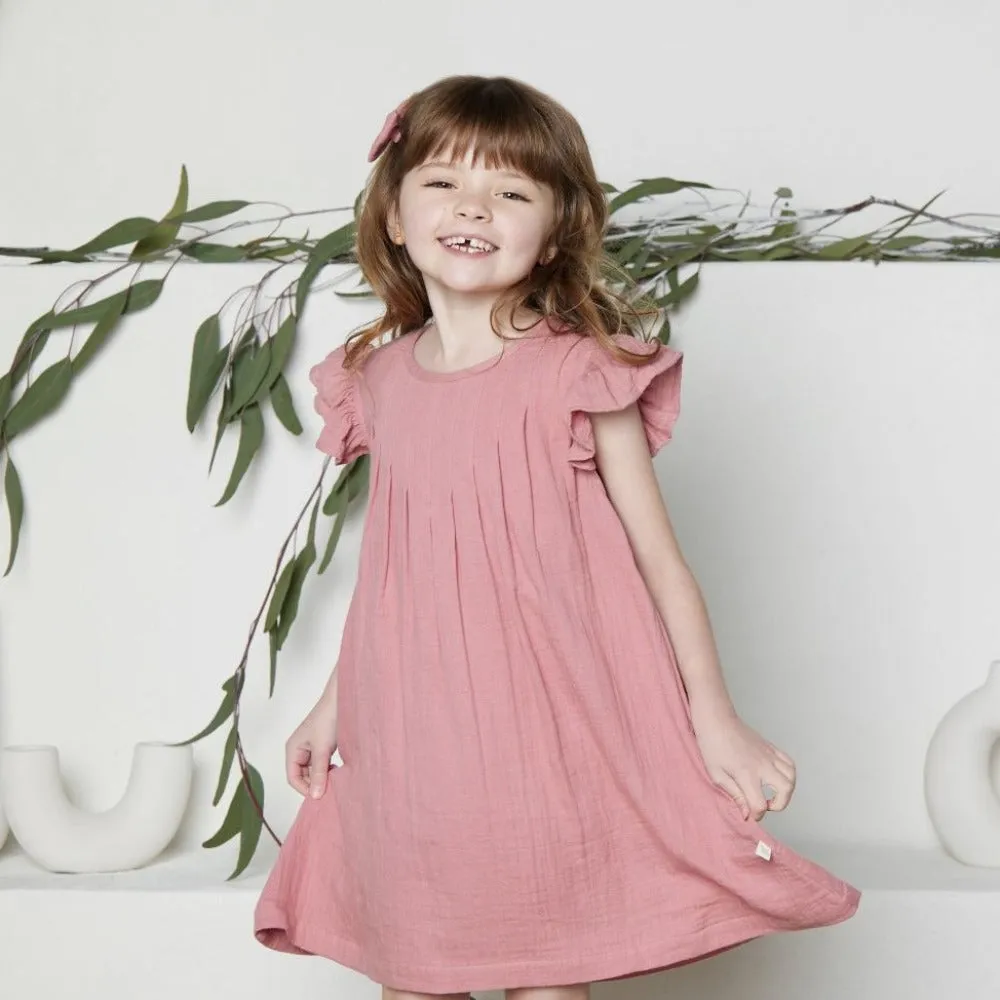Tiny Twig Pintuck Dress Rose Gold Crinkle