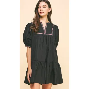Vera Black Tape Trim Detail Mini PINCH Dress