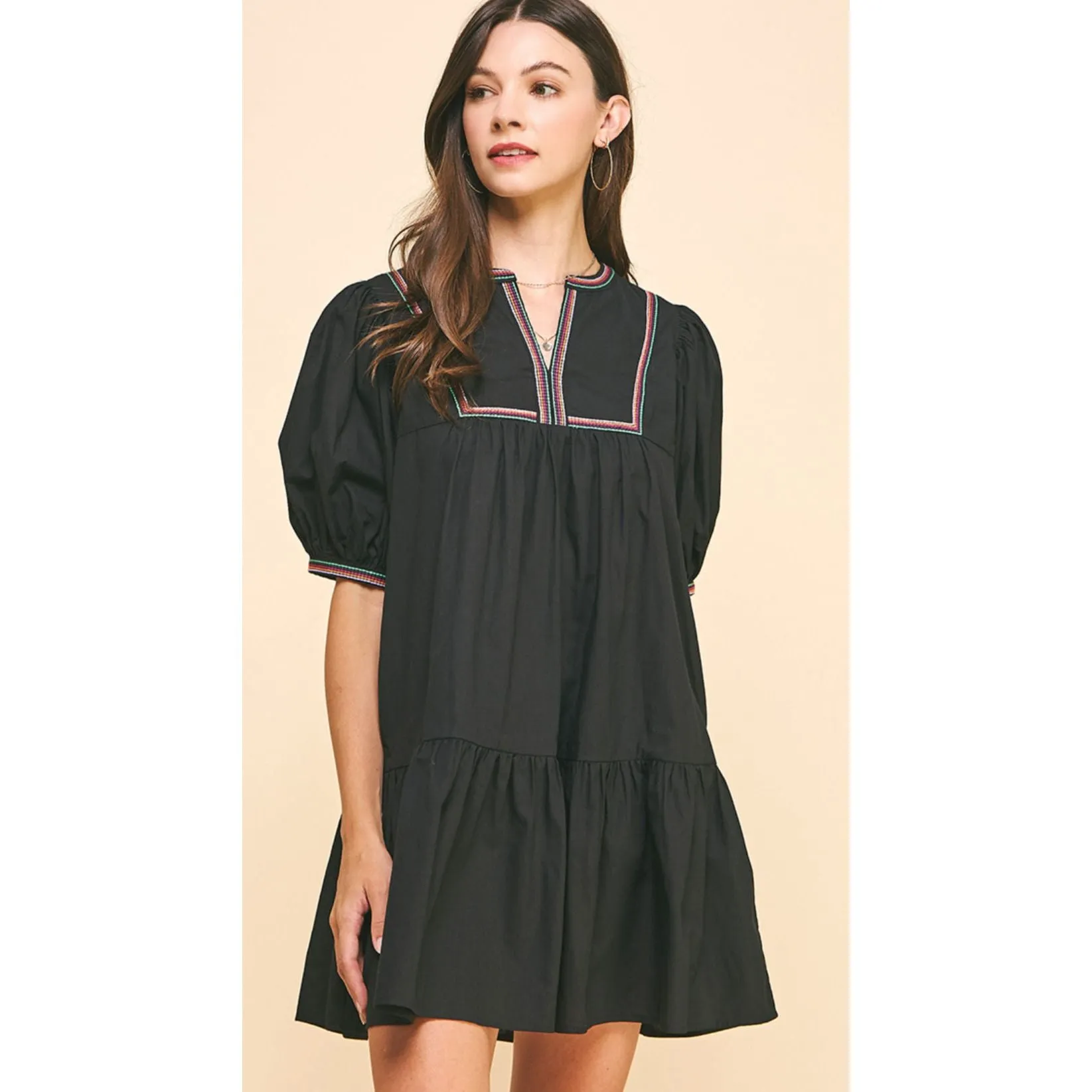 Vera Black Tape Trim Detail Mini PINCH Dress