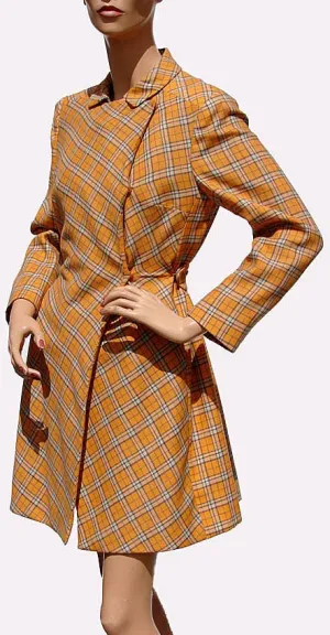 Vintage 1960s Mod Orange Wool Plaid Coat - Brioni - Couture