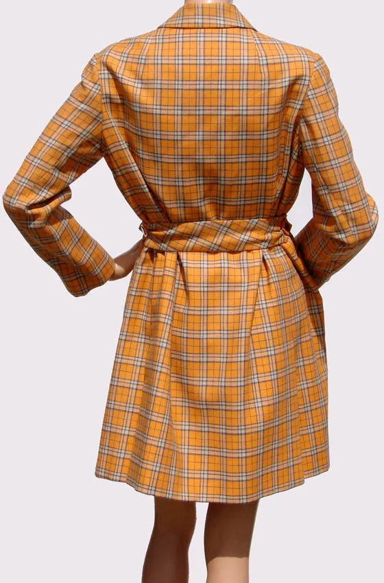 Vintage 1960s Mod Orange Wool Plaid Coat - Brioni - Couture