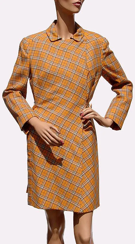 Vintage 1960s Mod Orange Wool Plaid Coat - Brioni - Couture