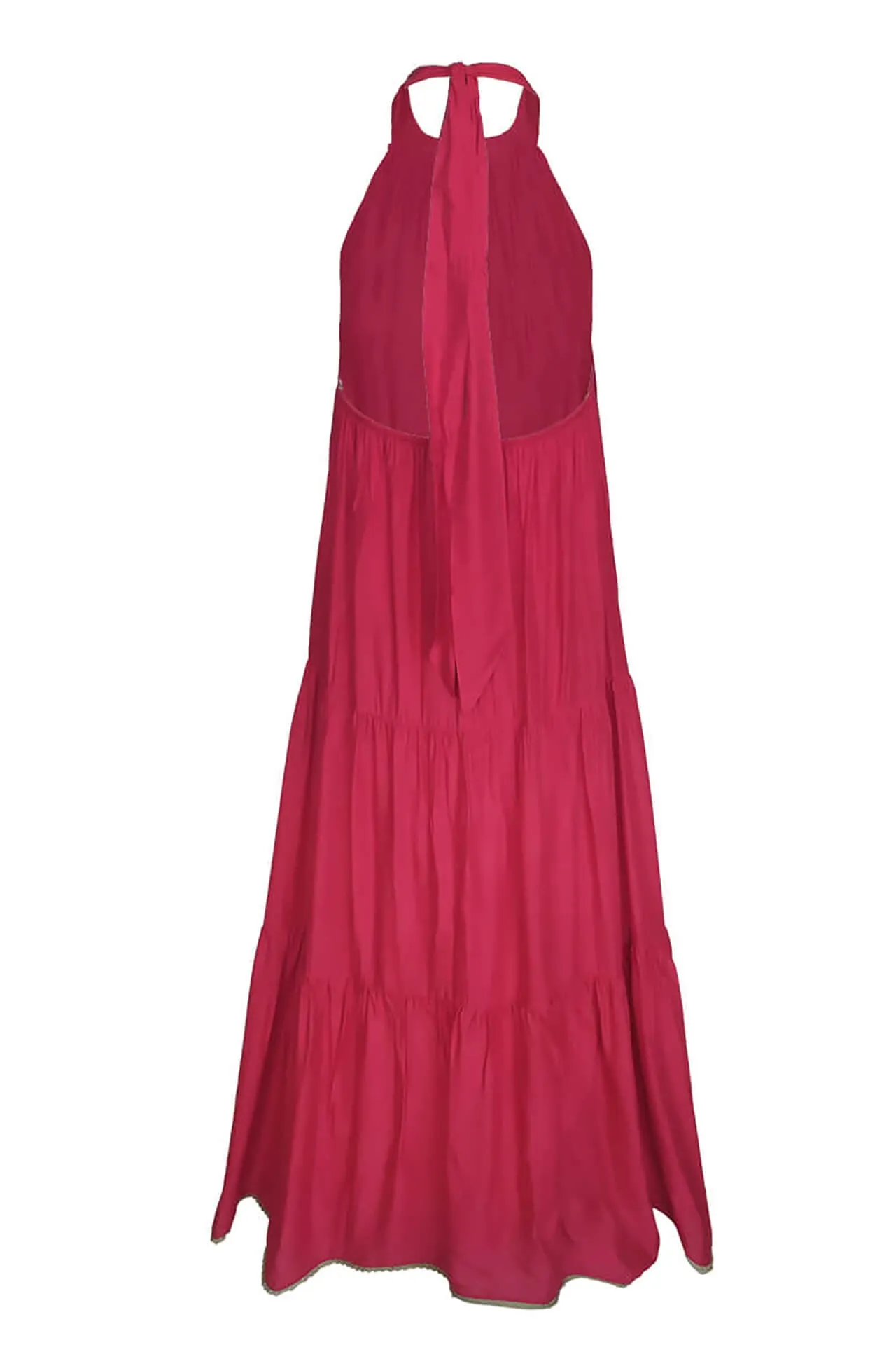 Voile Viscose Maxi Halter Neck Dress Magenta
