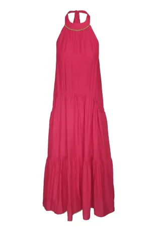 Voile Viscose Maxi Halter Neck Dress Magenta