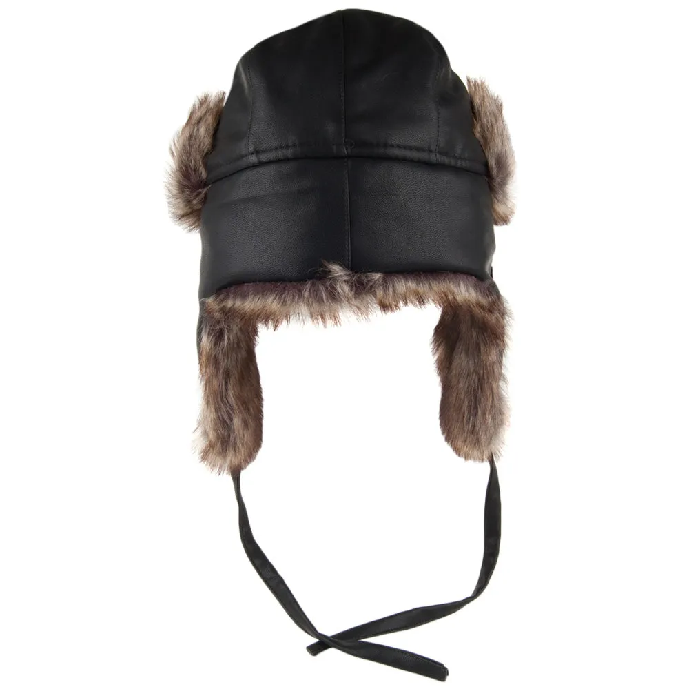 Washed Faux Leather Trapper Hat Black Wholesale Pack