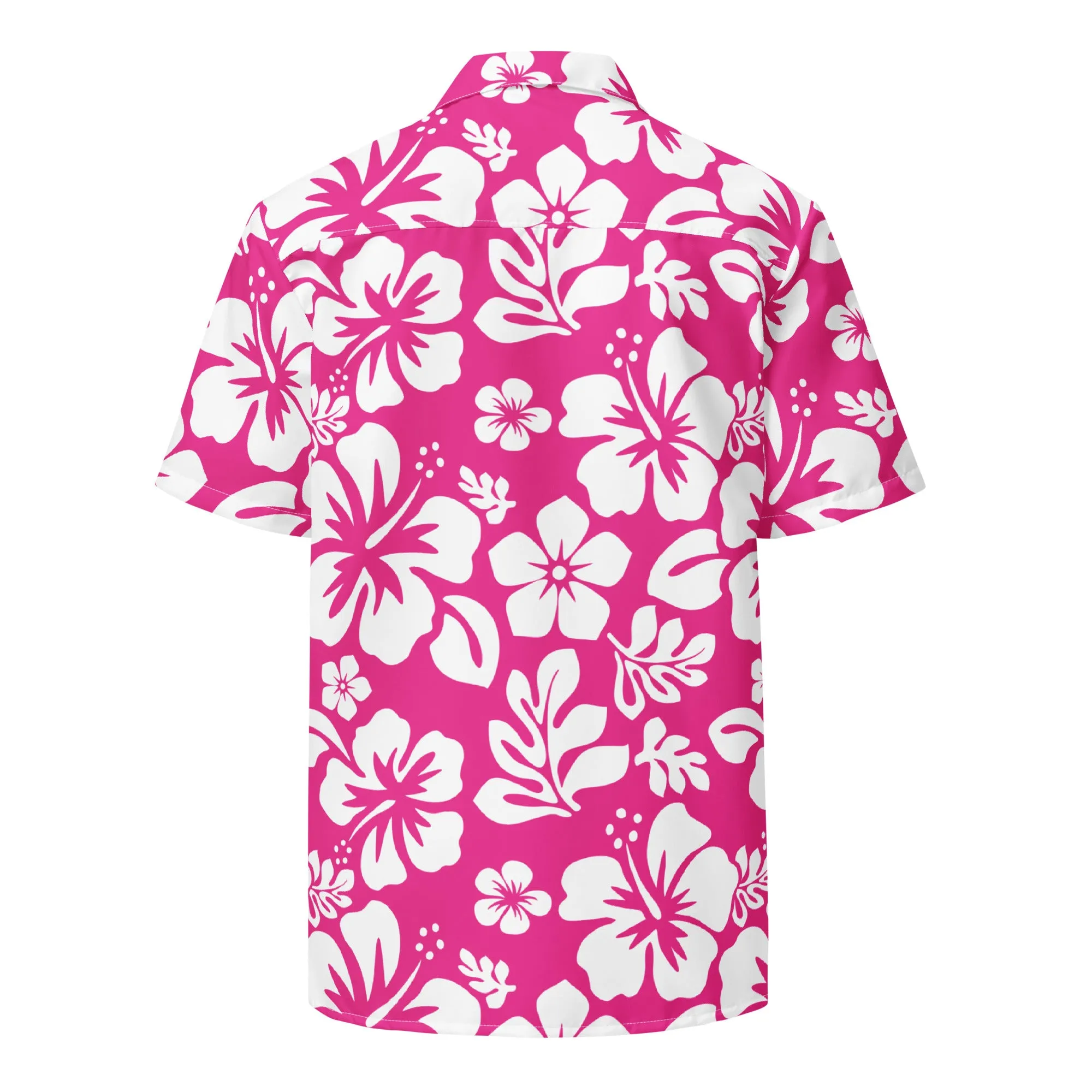 White and Hot Pink Hawaiian Print Aloha Shirt