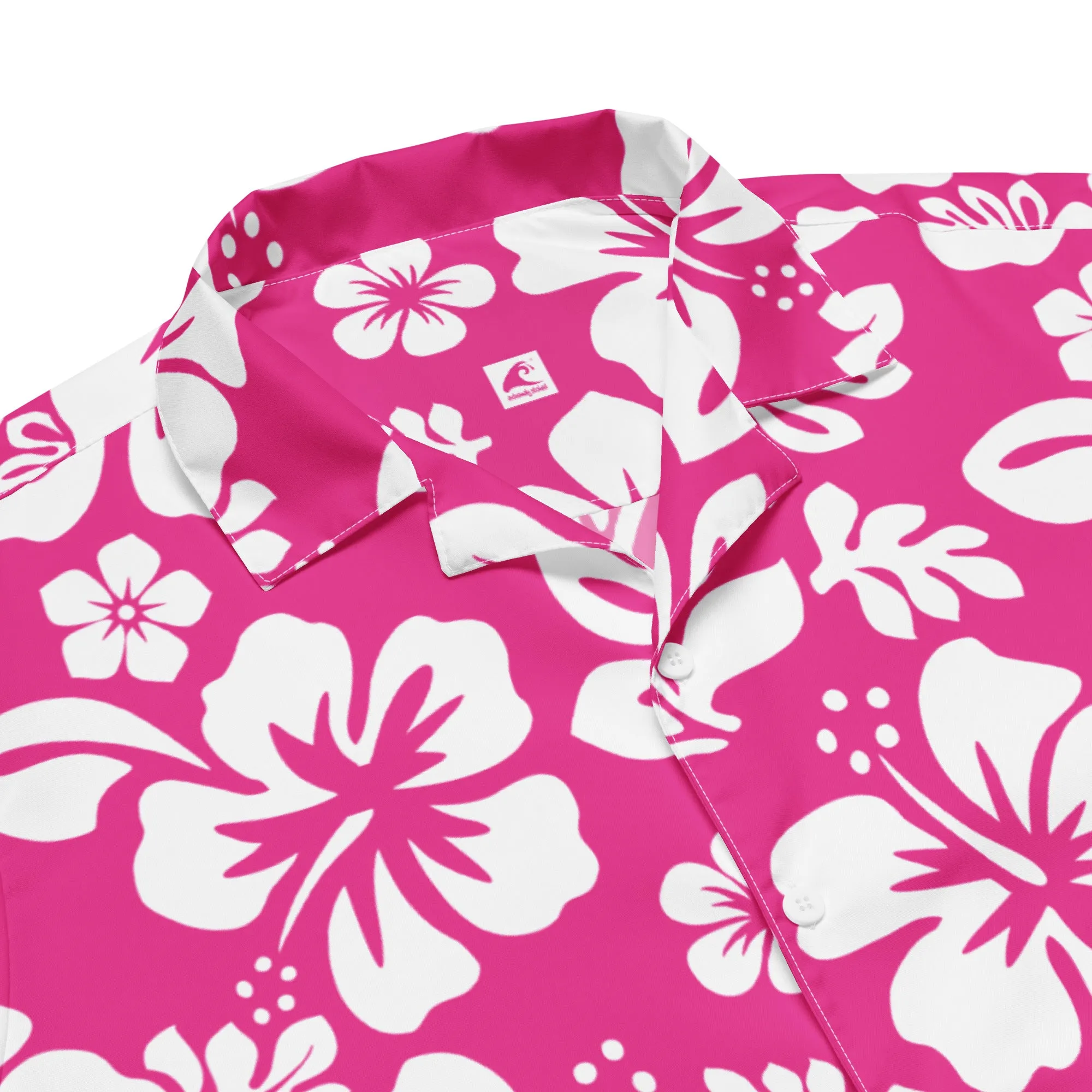 White and Hot Pink Hawaiian Print Aloha Shirt