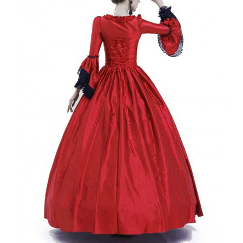 Women maxi color block lace flare sleeve court party dresses