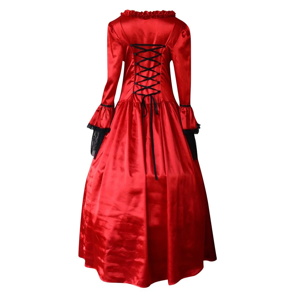 Women maxi color block lace flare sleeve court party dresses