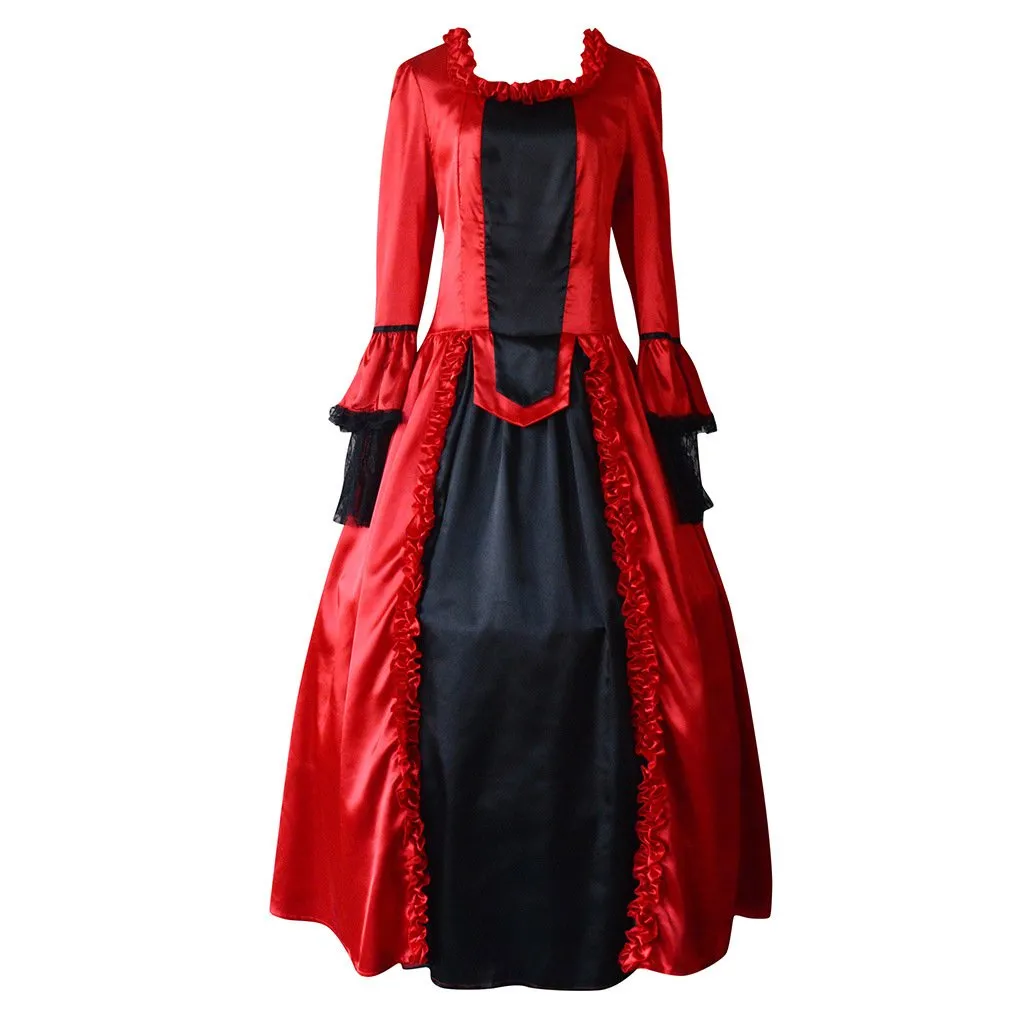 Women maxi color block lace flare sleeve court party dresses