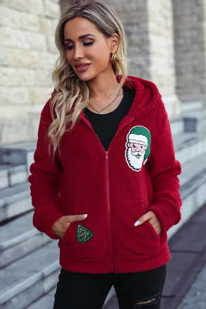 Women's Hooded Zipper Long Sleeve Loose Christmas Casual Jacket