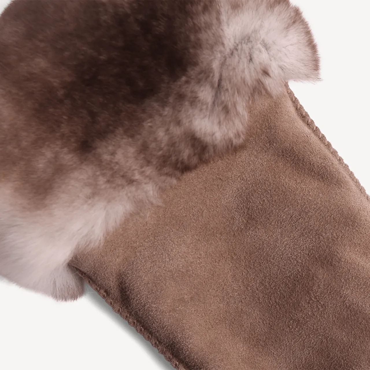 Women's Leather Suede Gloves with Rabbit Fur Trim - Cream