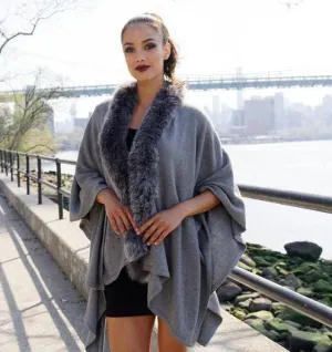 Wool Wrap with Fur Trim